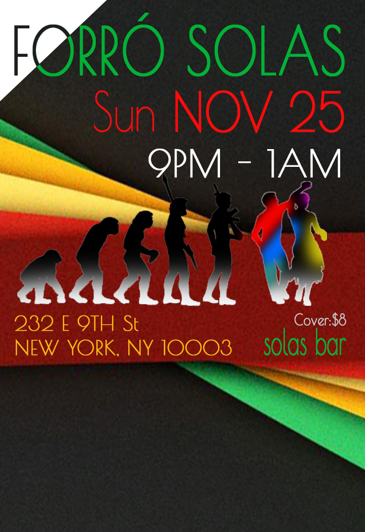 Forró Solas, Sunday November 25, 9PM - 1AM. Solas Bar, 232 E 9TH St # 1, NEW YORK, NY 10003