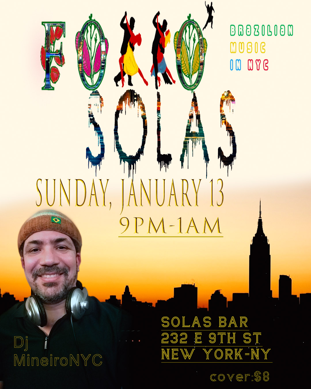 Forró Solas, January 13, 9pm-1AM with Dj Mineiro NYC